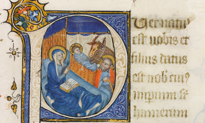 Feuillet de missel enluminé La Nativité